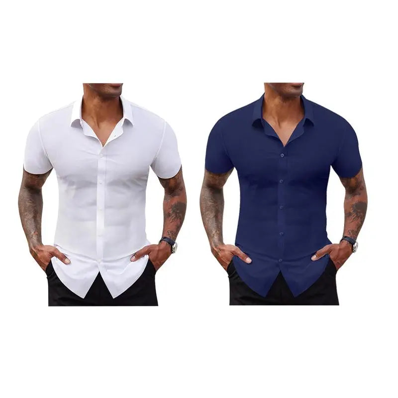 Men's Slim Fit Short Sleeve Dress Shirts 2-Pack