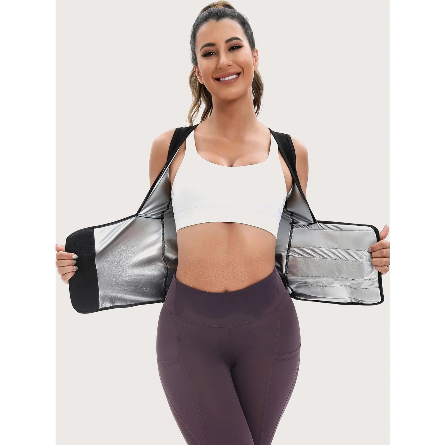 Women's Zip-Up Sauna Sweat Vest Compression Top Gym
