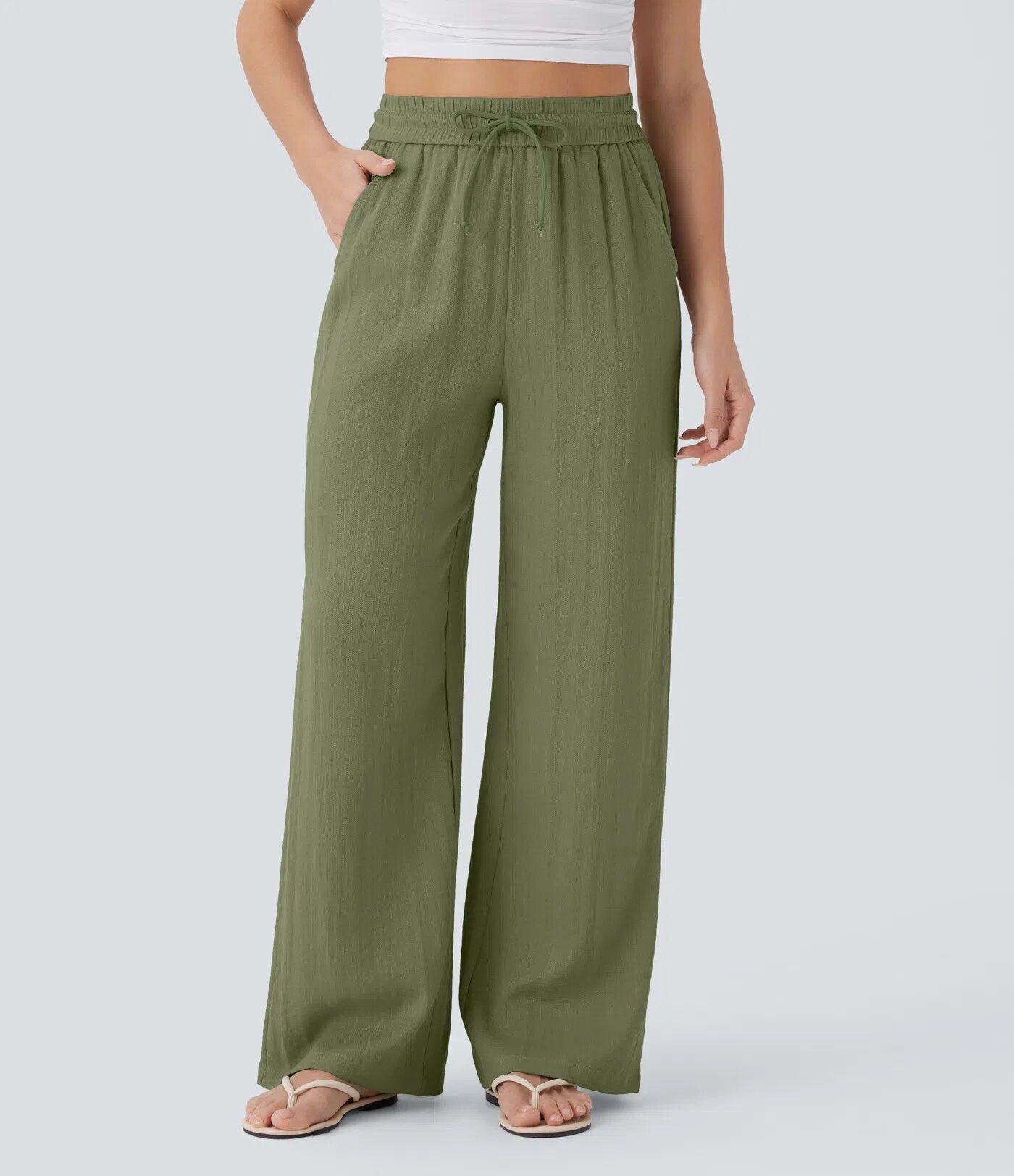 Halara High Waisted Drawstring Wide Leg Casual Pants