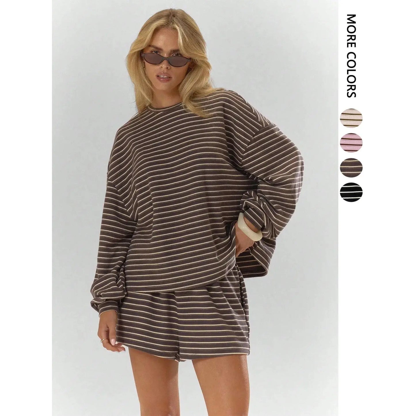 Women's Striped Oversized Lounge Set, Pink