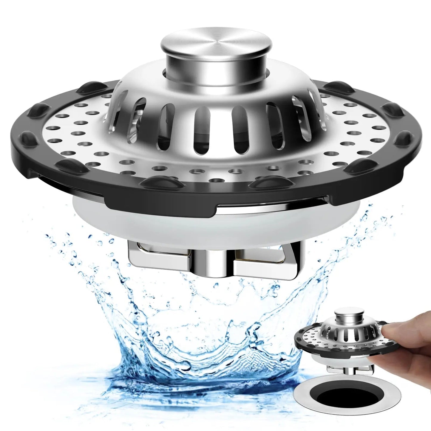 ππ3-in-1 Pop-Up Sink Stopper β Hair Catcher, Drain Protector & Water Stopper | Universal Chrome Fit