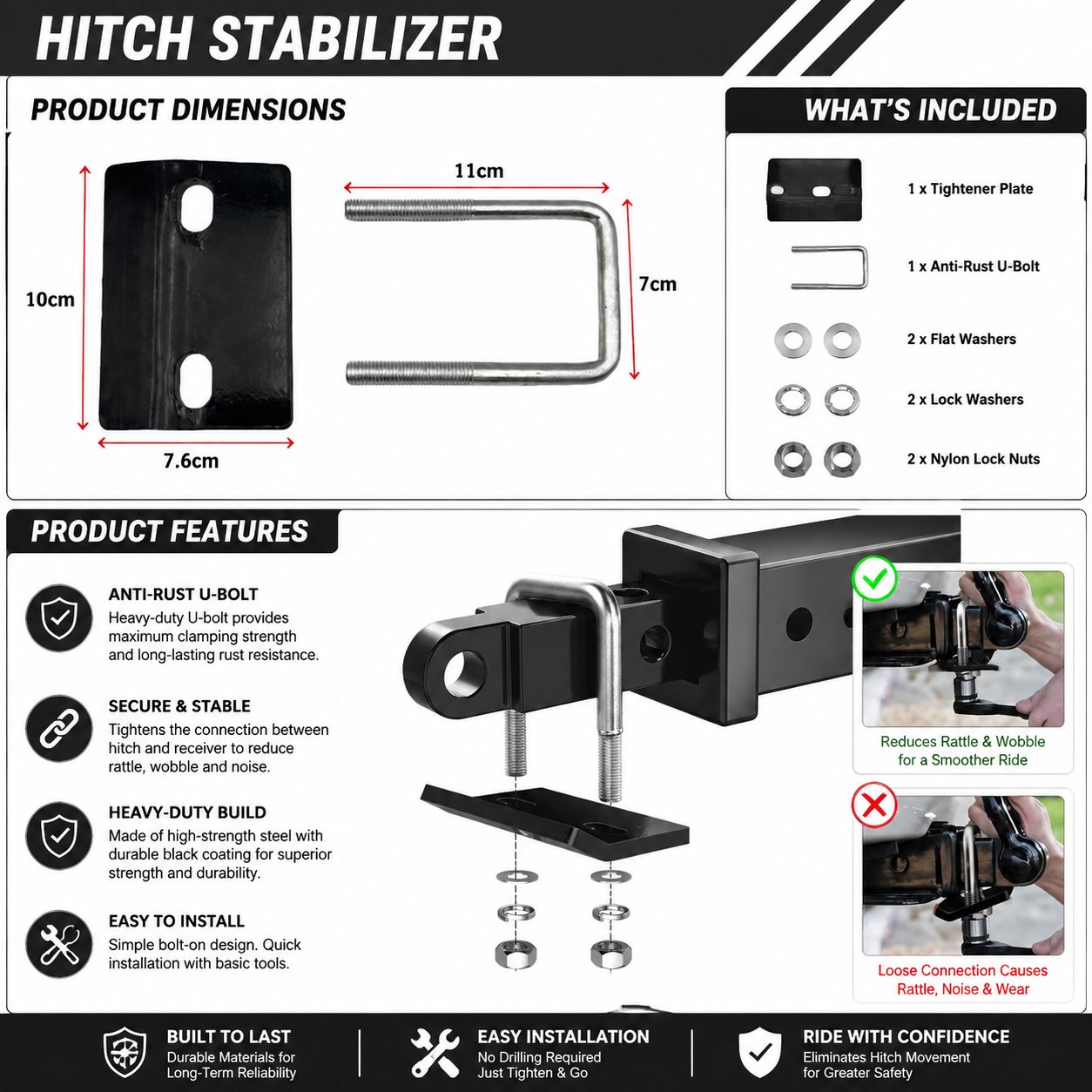 Trailer Hitch Stabilizer Clamp – Stop Rattle, Sway & Receiver Play