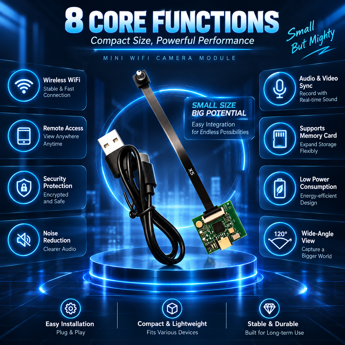 Remote WiFi Mini Camera Module – Real-Time Viewing, Wireless Control & Expandable Storage