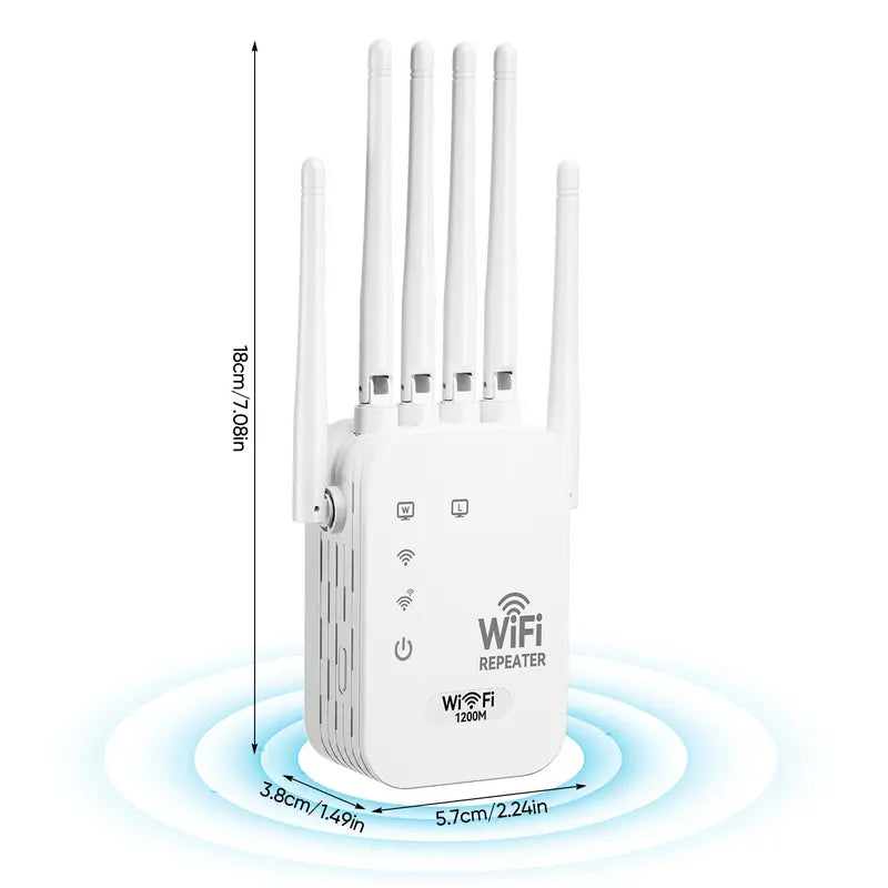 WiFi Extender 2026 6-Antenna Strong Signal, 1200Mbps Dual Band (2.4GHz) Booster