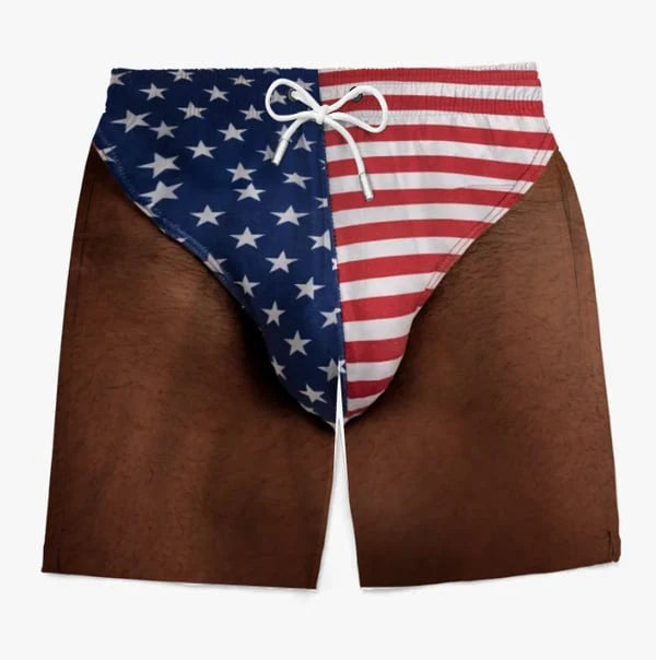 🏖️ Funny Patriotic Men's Swim Trunks| 🌊Freedom & Chill Beach Shorts