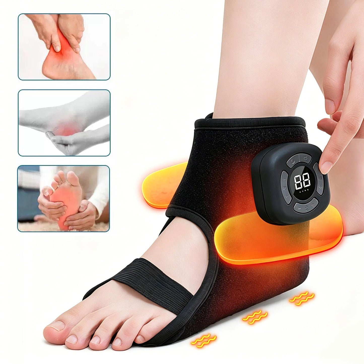 Air Compression Foot Massager with Heat, Cordless Chargeable Ankle Massager with 3 Modes 5 Intensities 3 Heat Levels, Heated Ankle Massage Wrap, Wireless Ankle Heating Pad with Massage for Men Women Seniors, Portable Pain Relief, Portable Massagers