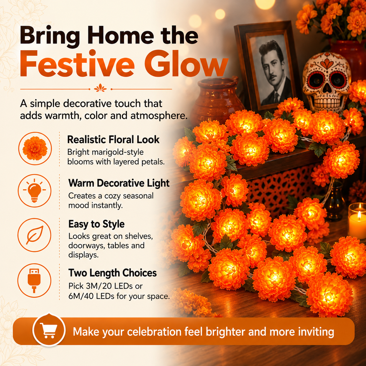 🌼USB Charging Lighted Marigold Garland