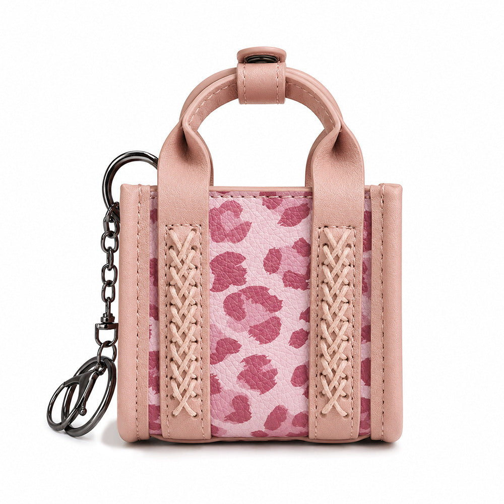 Cow Print PU Leather Earphone Case with Keychain