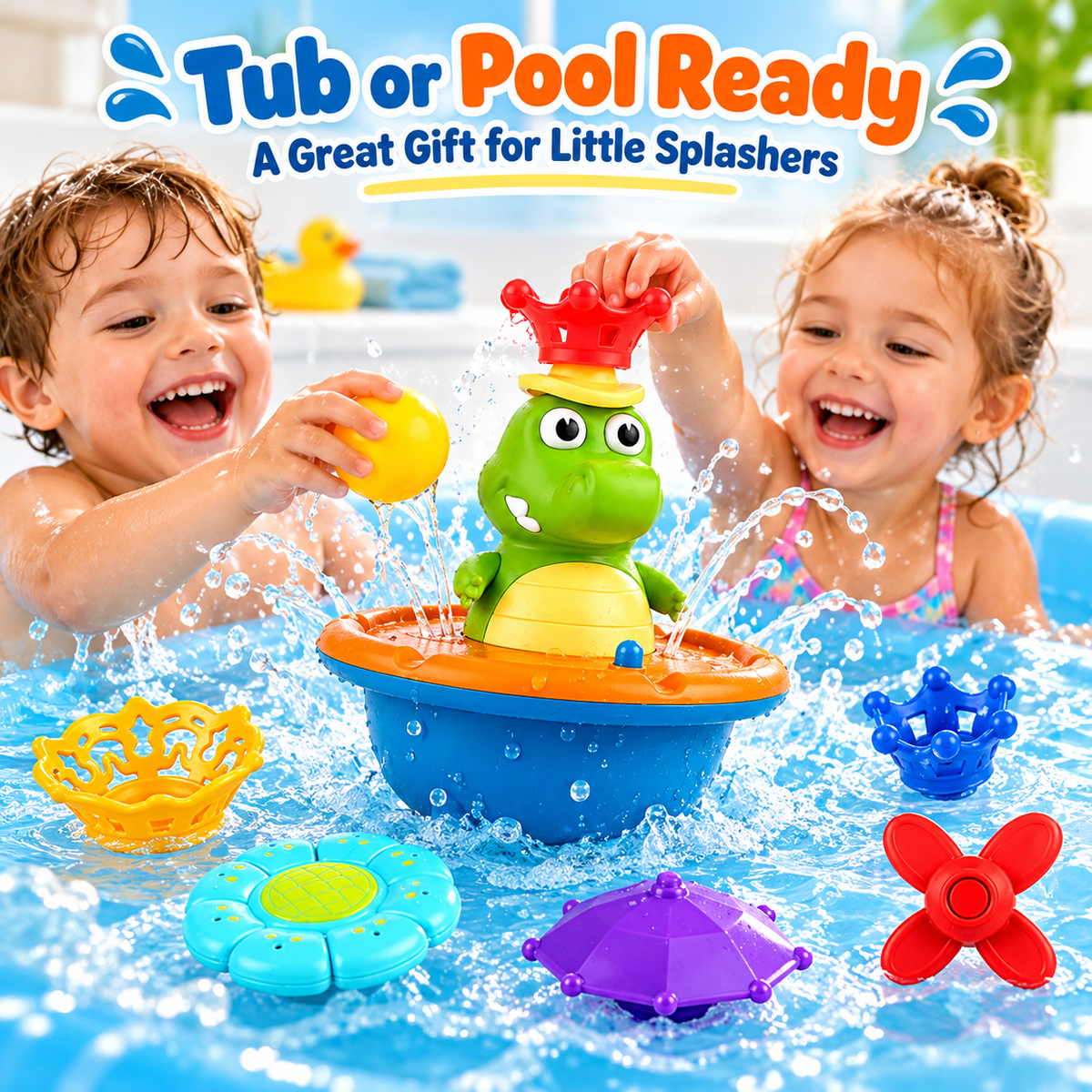 💦 Crocodile Bath Toy for Toddlers, Light Up Fountain with 5 Spray Modes