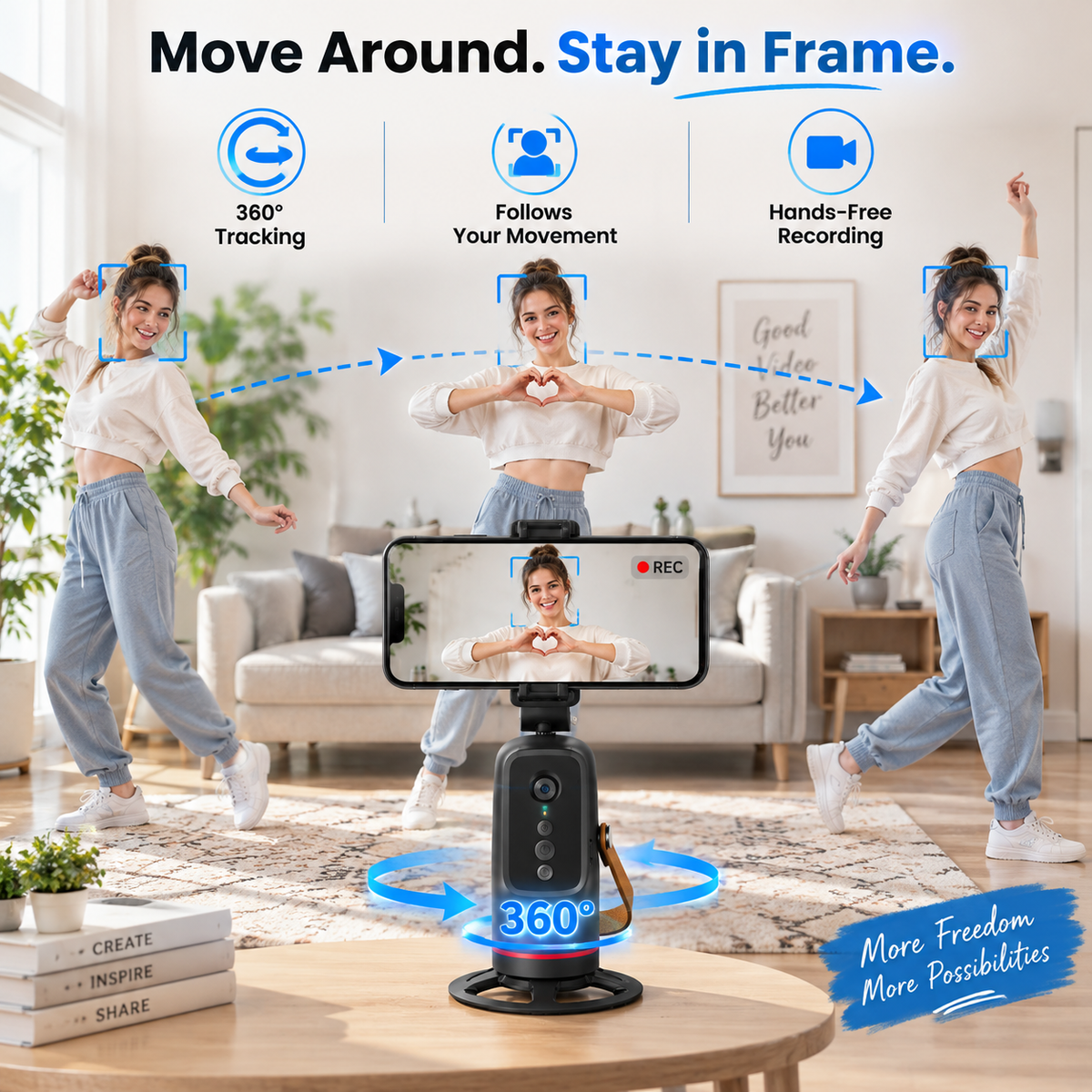 ๐ฑ360ยฐ Auto Face Tracking Phone Holder โ Gesture Control Hands-Free Vlogging Stand