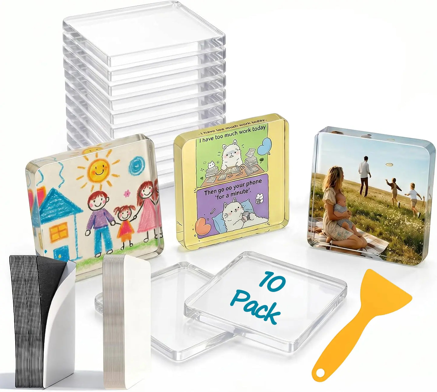 Magnetic Photo Frames 2"x2" Clear Acrylic DIY Fridge Magnets with Adhesive Backing