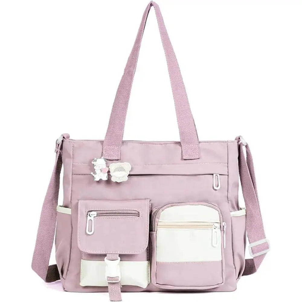 Canvas Tote Bag with Multi Pockets for Women