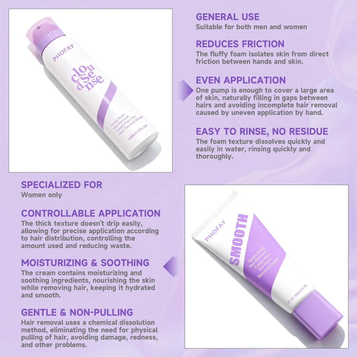 PHOFAY Painless Hair Removal Cream for Sensitive Skin
