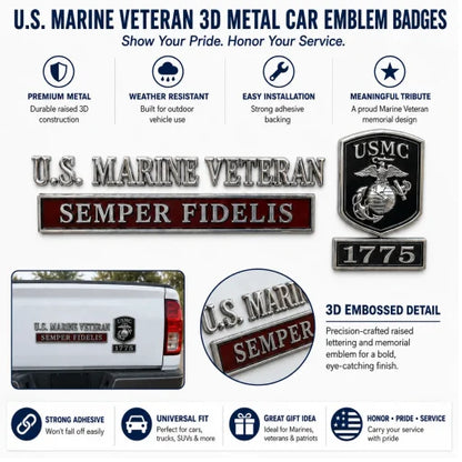 U.S. Military Veteran Car Emblem Metal Badge Collection