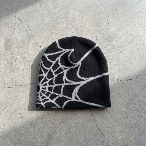 Black and ash spider-web beanie