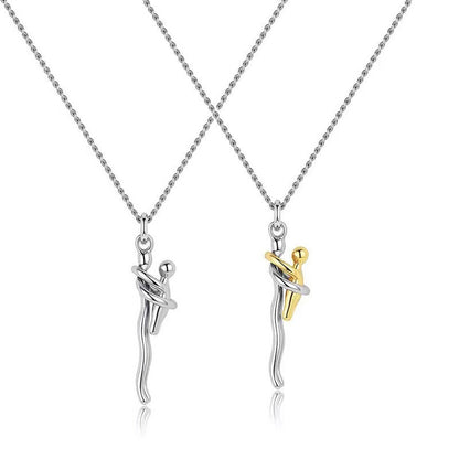 Hug Embrace Pendant Necklace for Mom & Child, Silver Gold Two-Tone Family Jewelry