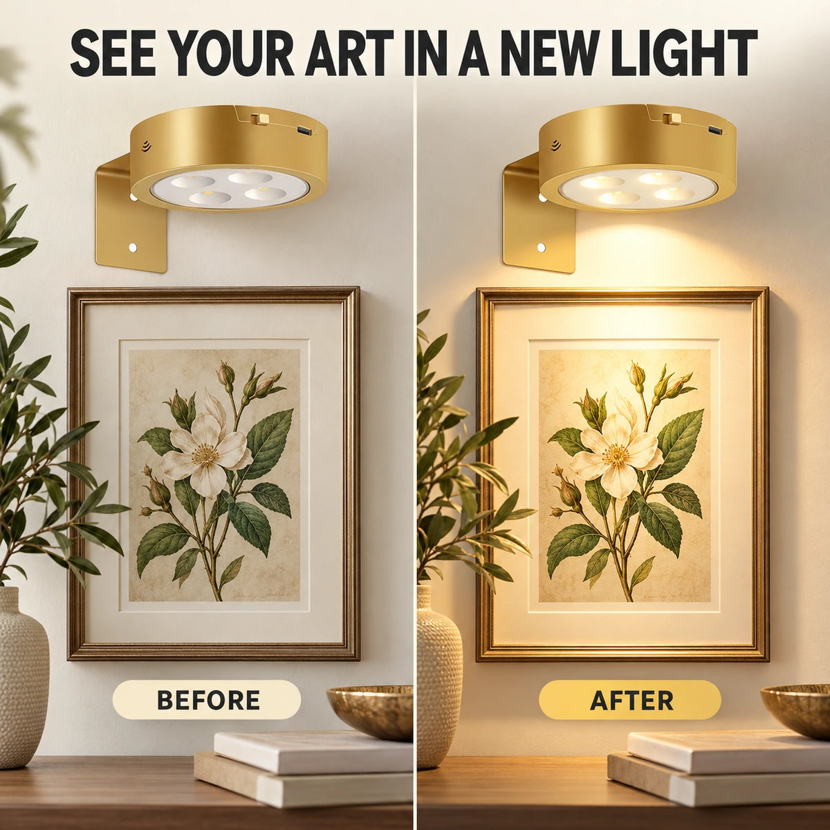 3-Pack Rechargeable Picture Lights for Wall
