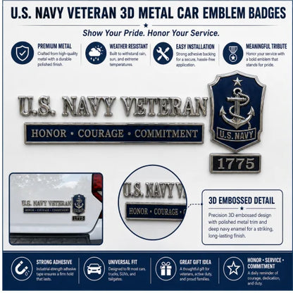 U.S. Military Veteran Car Emblem Metal Badge Collection