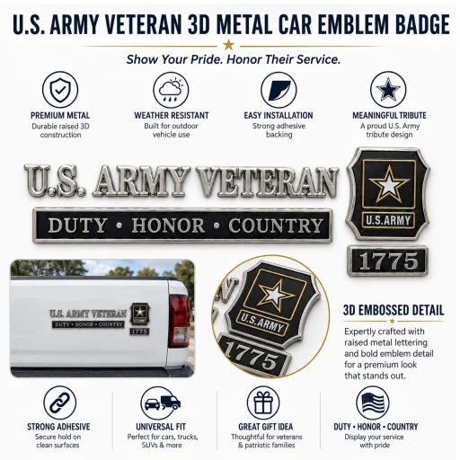 U.S. Military Veteran Car Emblem Metal Badge Collection