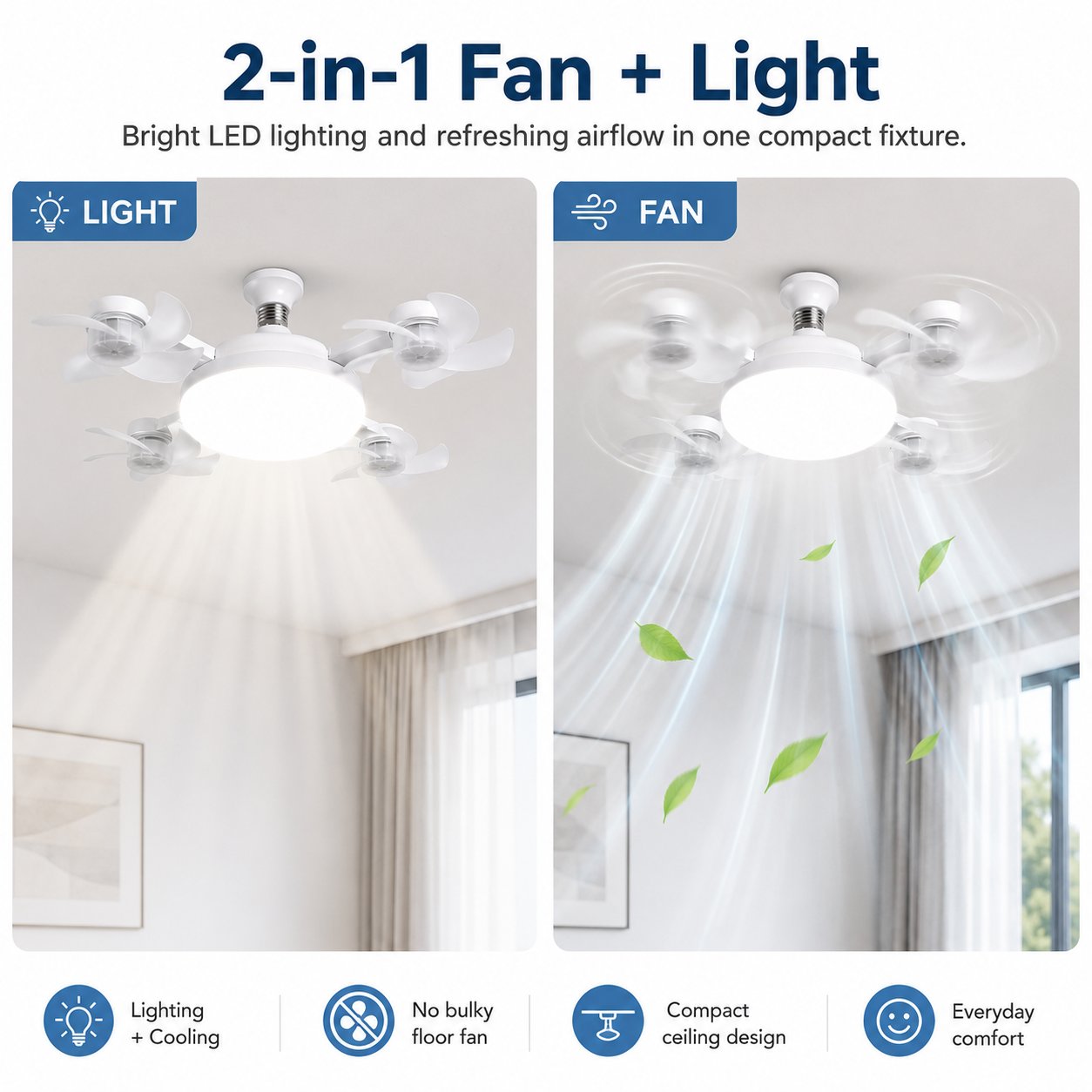 2-in-1 Screw-In Ceiling Fan Light – Remote Controlled LED Socket Fan