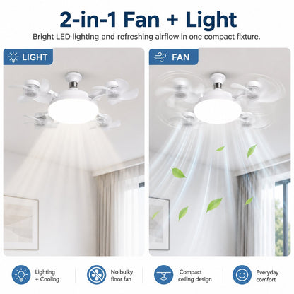 2-in-1 Screw-In Ceiling Fan Light – Remote Controlled LED Socket Fan