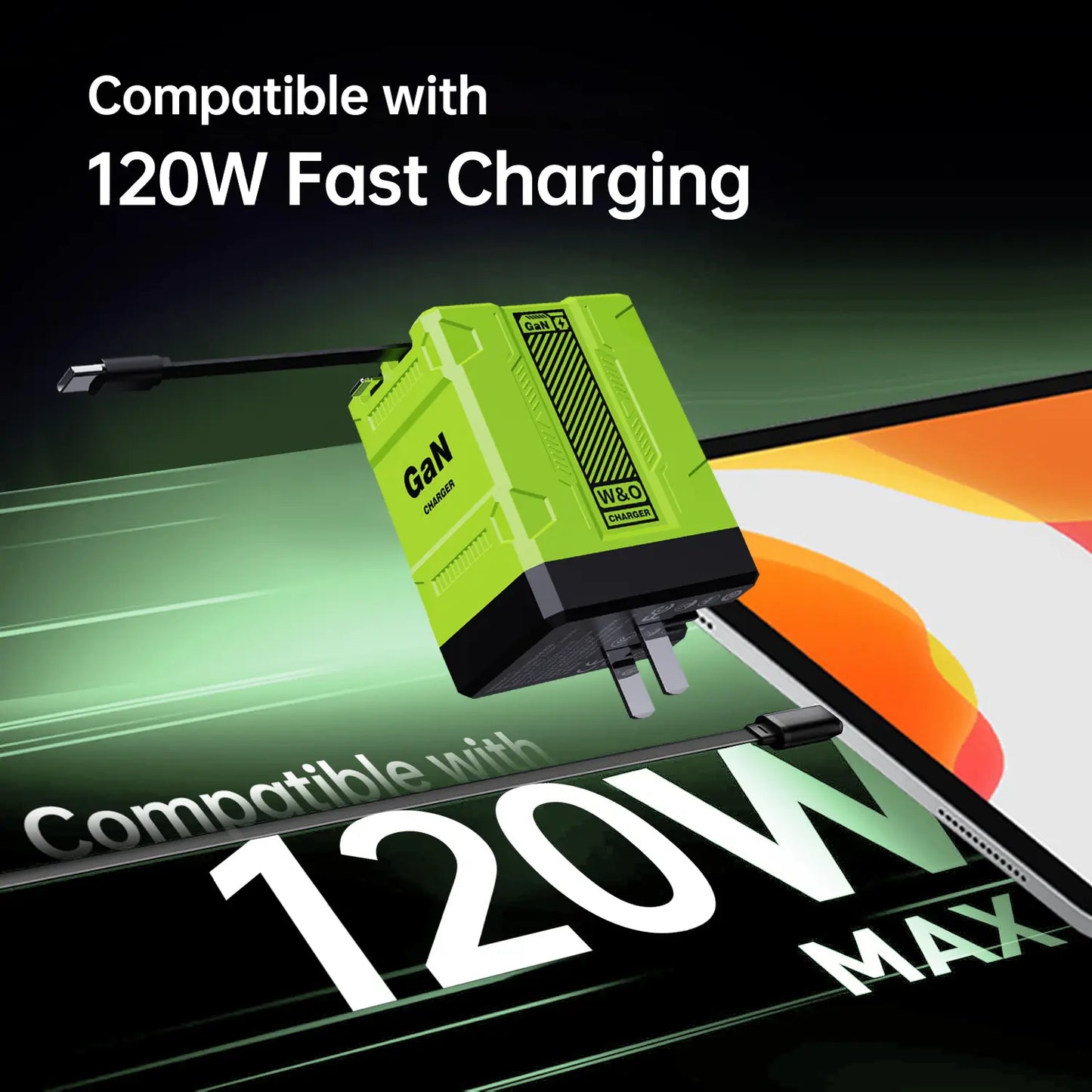 2 in 1 GaN Charger 120W Fast Charging for iPhone & Samsung