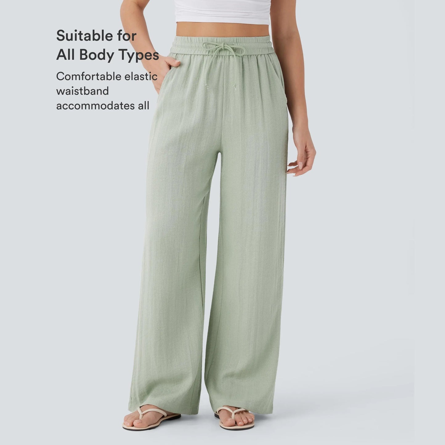 Halara High Waisted Drawstring Wide Leg Casual Pants