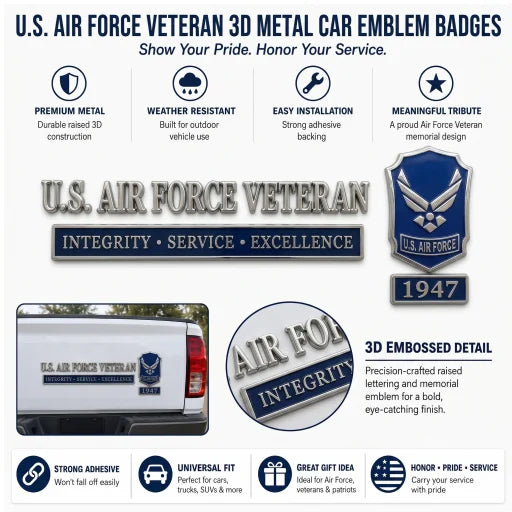 U.S. Military Veteran Car Emblem Metal Badge Collection