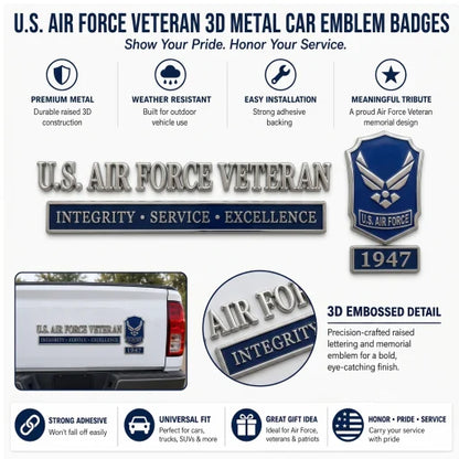 U.S. Military Veteran Car Emblem Metal Badge Collection