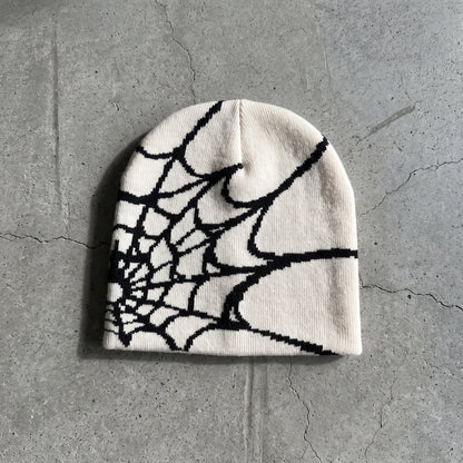 Unisex Y2K Spider Web Skull Cap Beanie - Viral Graphic Jacquard Knit Streetwear Grunge Aesthetic Hat