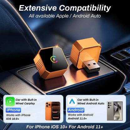 2 in 1 Wireless CarPlay Adapter, Plug & Play, Fast Auto Connection, Compatible with Factory CarPlay Cars 2016+