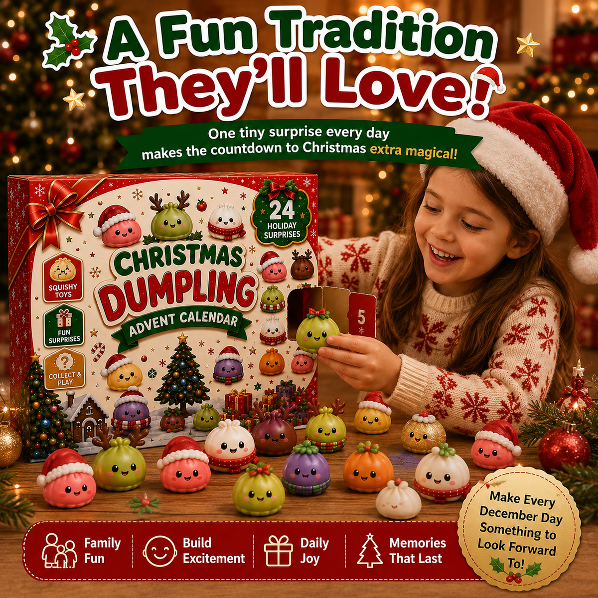 🎄 24-Day Christmas Dumpling Squishy Advent Calendar – 24 Mini Surprise Toys