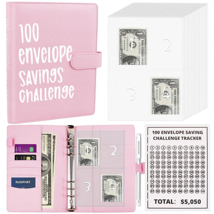 100 Envelopes Money Saving Challenge A5 Binder Pink