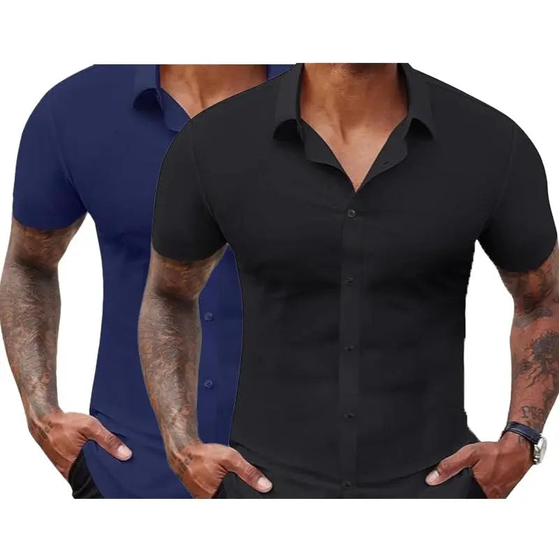 Men's Slim Fit Short Sleeve Dress Shirts 2-Pack