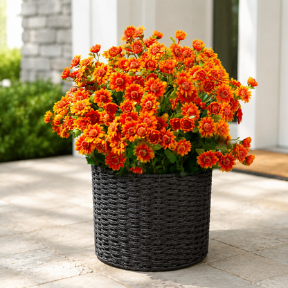 🌼 Artificial Outdoor Sunset Mums Flowers - UV resistant, Waterproof, Windproof