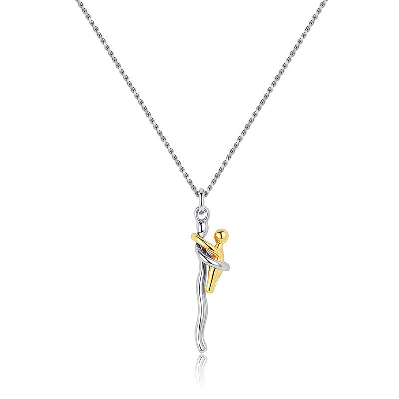Hug Embrace Pendant Necklace for Mom & Child, Silver Gold Two-Tone Family Jewelry