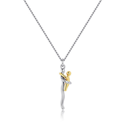 Hug Embrace Pendant Necklace for Mom & Child, Silver Gold Two-Tone Family Jewelry