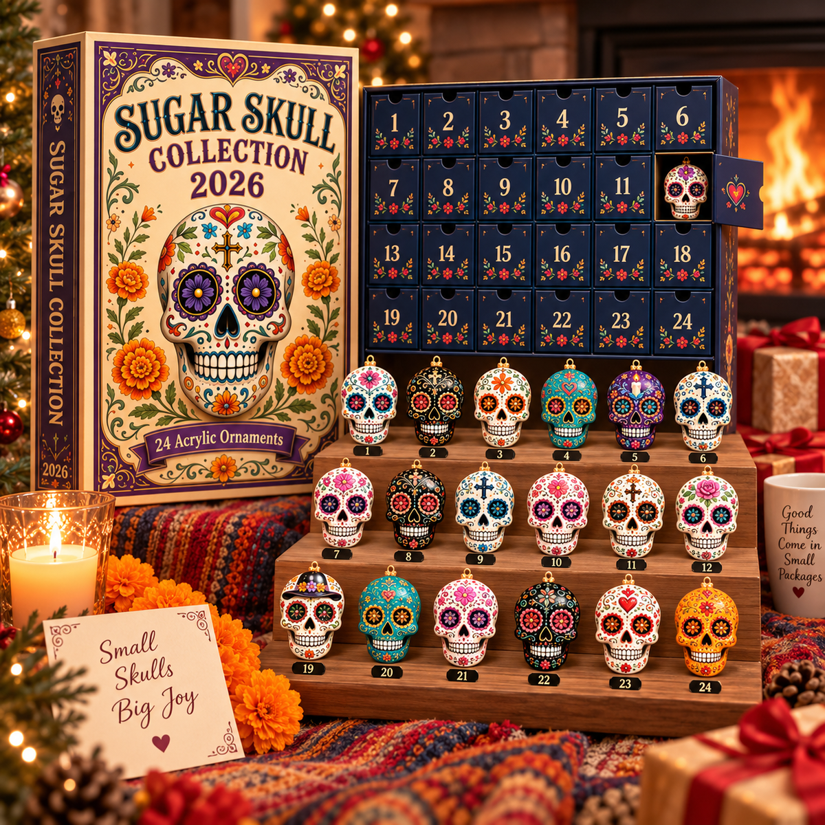 Day of the Dead Sugar Skull Advent Calendar 2026 – 24-Day Acrylic Charm Countdown