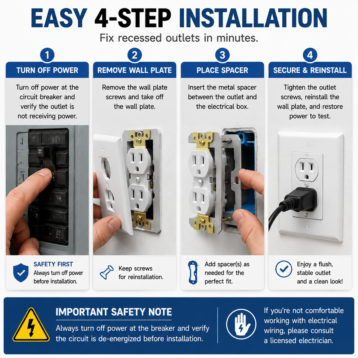 🛠 Outlet Repair Spacers – Easy Fix for Loose, Crooked & Recessed Outlets