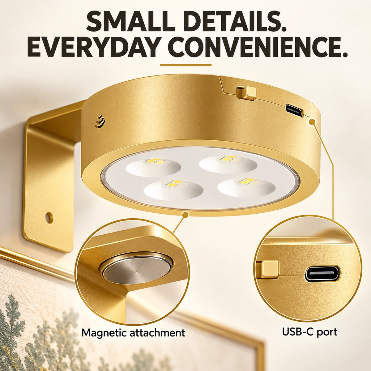 3-Pack Rechargeable Picture Lights for Wall