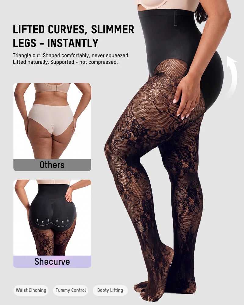 🔥 High-Waisted Floral Lace Shaping Tights