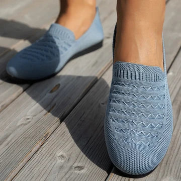 Women's Knit Round-Toe Slip-On Ballet Flats, Breathable PU