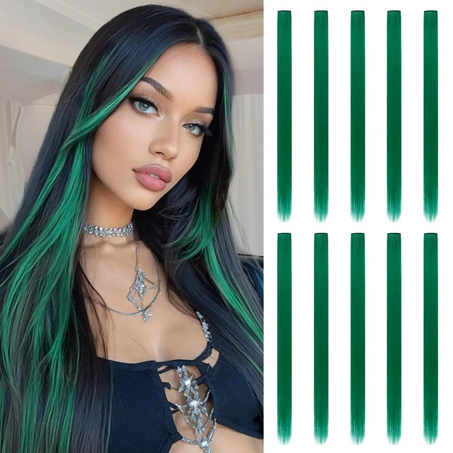 20Inch Rainbow Clip-In Hair Extensions - Vibrant Synthetic Highlights