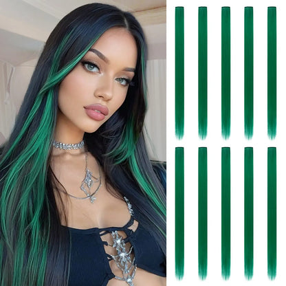 20Inch Rainbow Clip-In Hair Extensions - Vibrant Synthetic Highlights