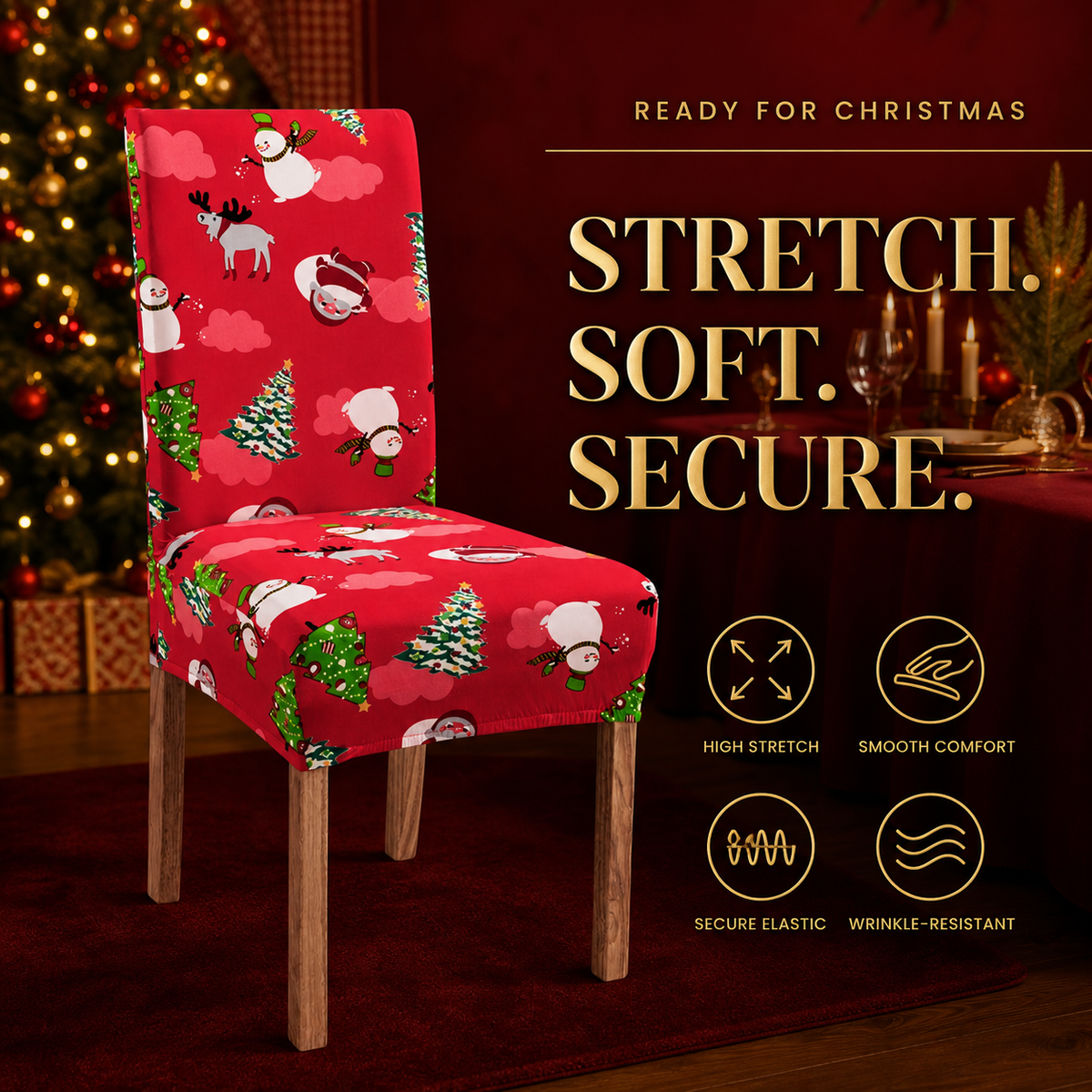 🎄Transform Your Dining Room in Seconds!🪑Christmas High-Stretch Dining Chair Cover
