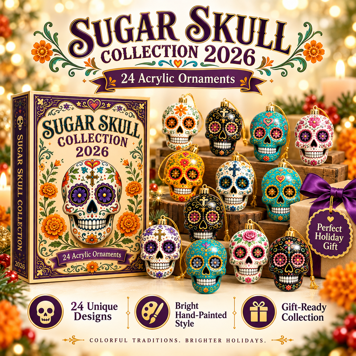 Day of the Dead Sugar Skull Advent Calendar 2026 – 24-Day Acrylic Charm Countdown