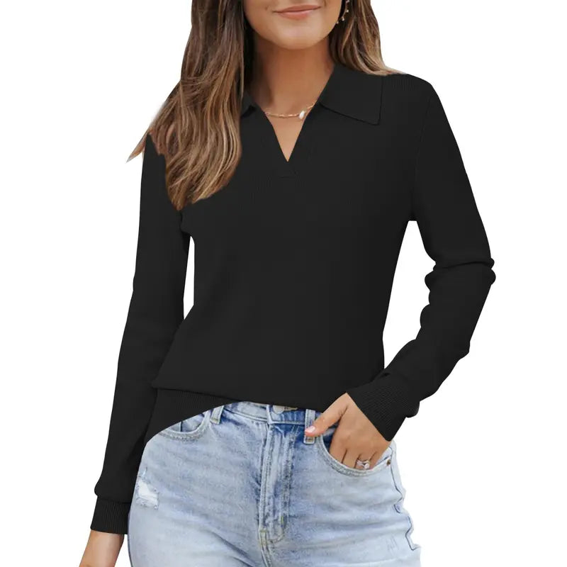🌸 Women's Wool Blend Polo Sweater | Business Casual Spring Style – SummerVibes 2026