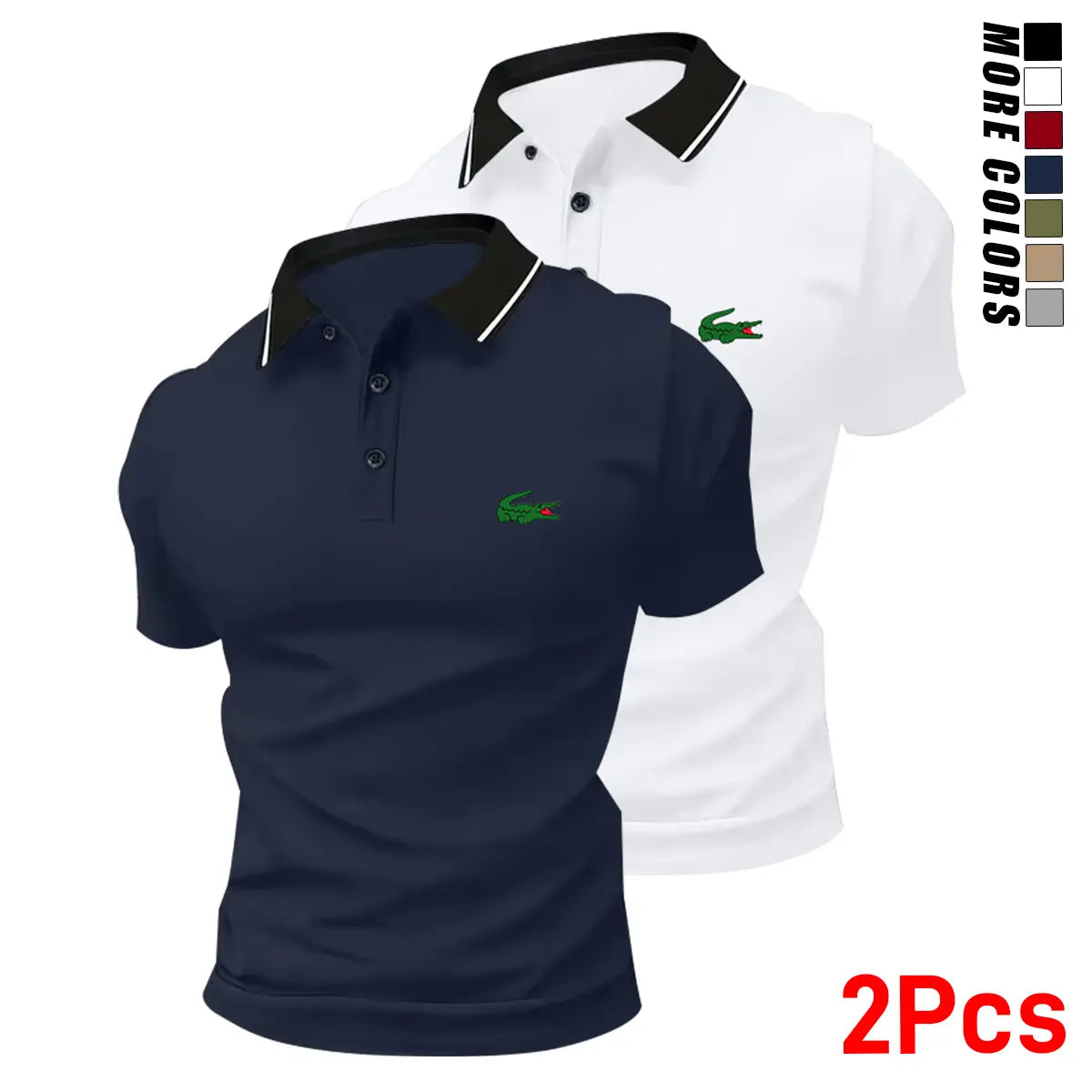 Men's Green Crocodile Polo Shirt Set - Stylish Business Casual
