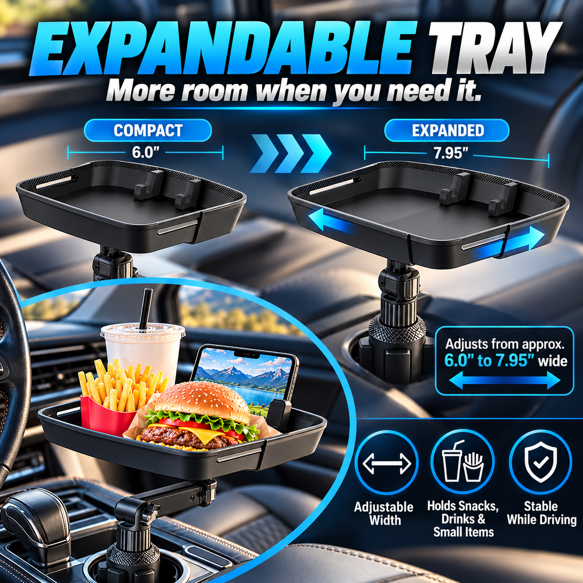Universal 360° Swivel Car Cup Holder Tray