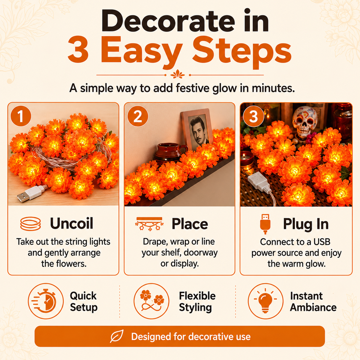 🌼USB Charging Lighted Marigold Garland